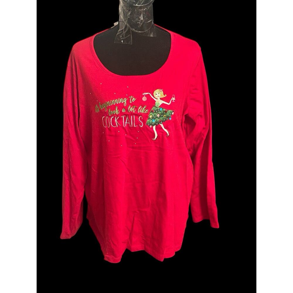Christmas Red Blouse Size 18/20W It's Beginning To Look A Lot Like‎ Cocktails...